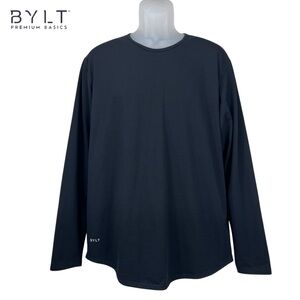 BYLT Premium Basics Men Large Black‎ Drop Cut Lux Long Sleeve Round Neck Shirt